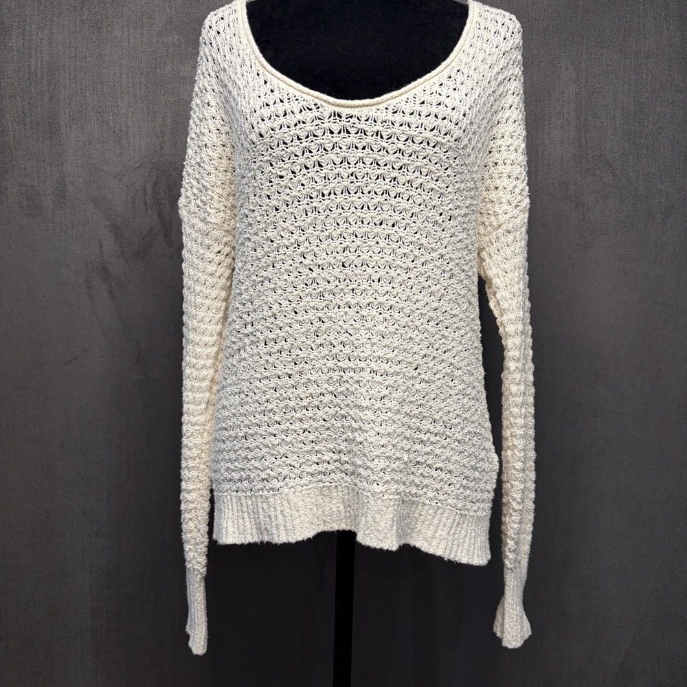 Abercrombie & Fitch Sweater Womens Medium Cream Crochet Open Knit Scoop Neck Y2K